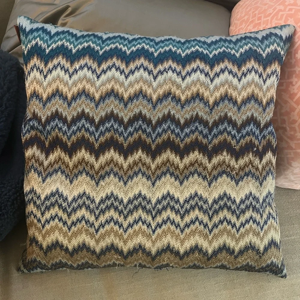 Missoni Jarris Cushion 16 Inch Blue Zigzag Throw Pillow 16x16